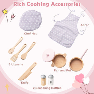 Kids Kitchen Playset with Cooking Accessories and Storage-Pink view 9