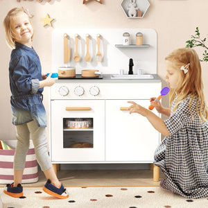Kids Kitchen Playset with Cooking Accessories and Storage-White view 3