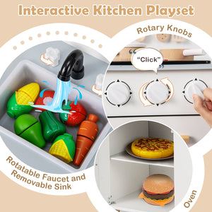 Kids Kitchen Playset with Cooking Accessories and Storage-White view 7