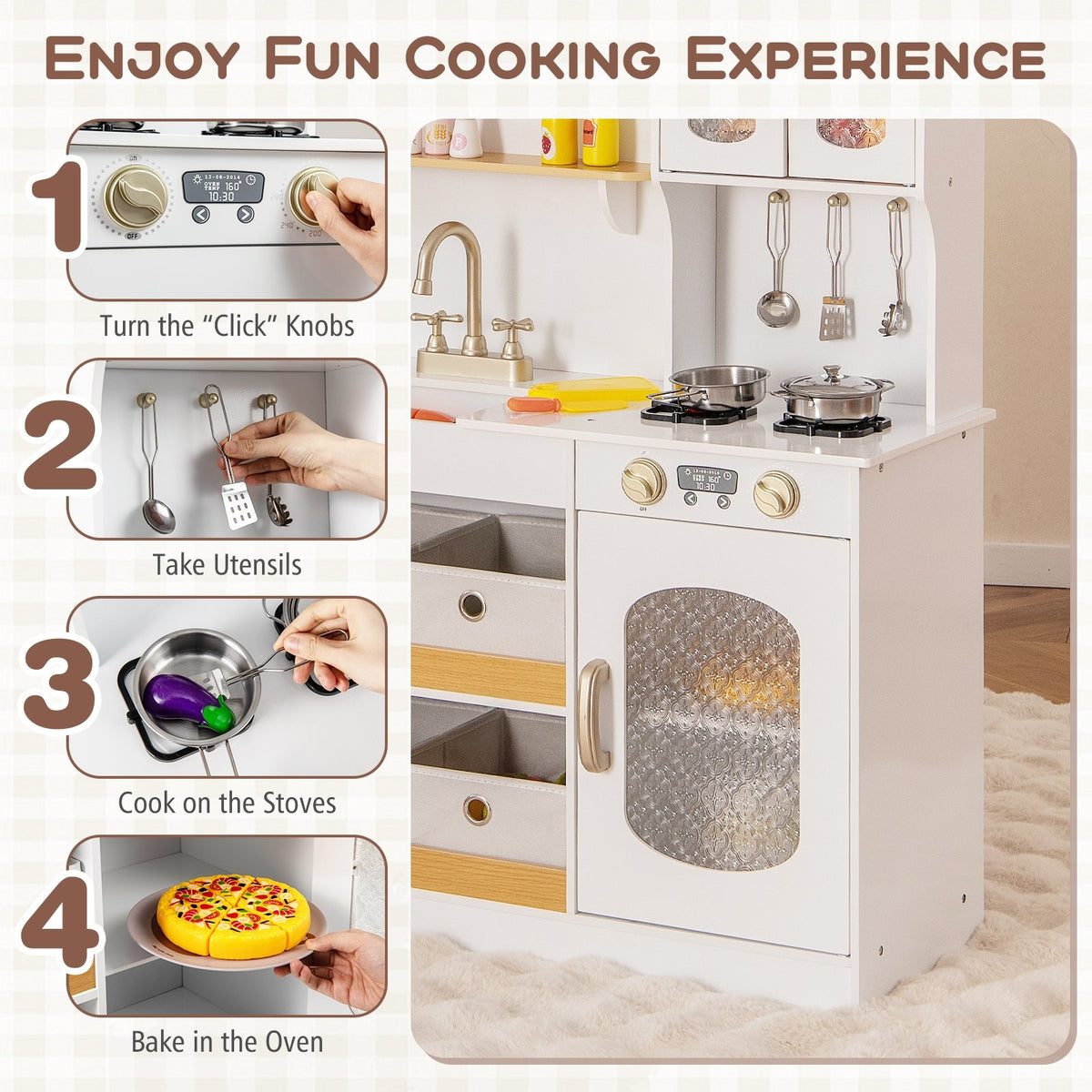 Kids Kitchen Playset with Cooking Accessories and Toy Cuttable Veggies-White view 7
