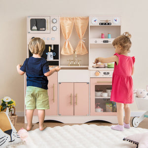 Kids Kitchen Playset with Microwave and Coffee Maker for Ages 3+-Pink view 2