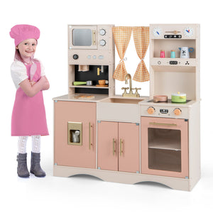 Kids Kitchen Playset with Microwave and Coffee Maker for Ages 3+-Pink view 3