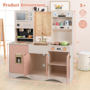 Kids Kitchen Playset with Microwave and Coffee Maker for Ages 3+-Pink view 4