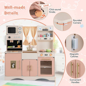 Kids Kitchen Playset with Microwave and Coffee Maker for Ages 3+-Pink view 5
