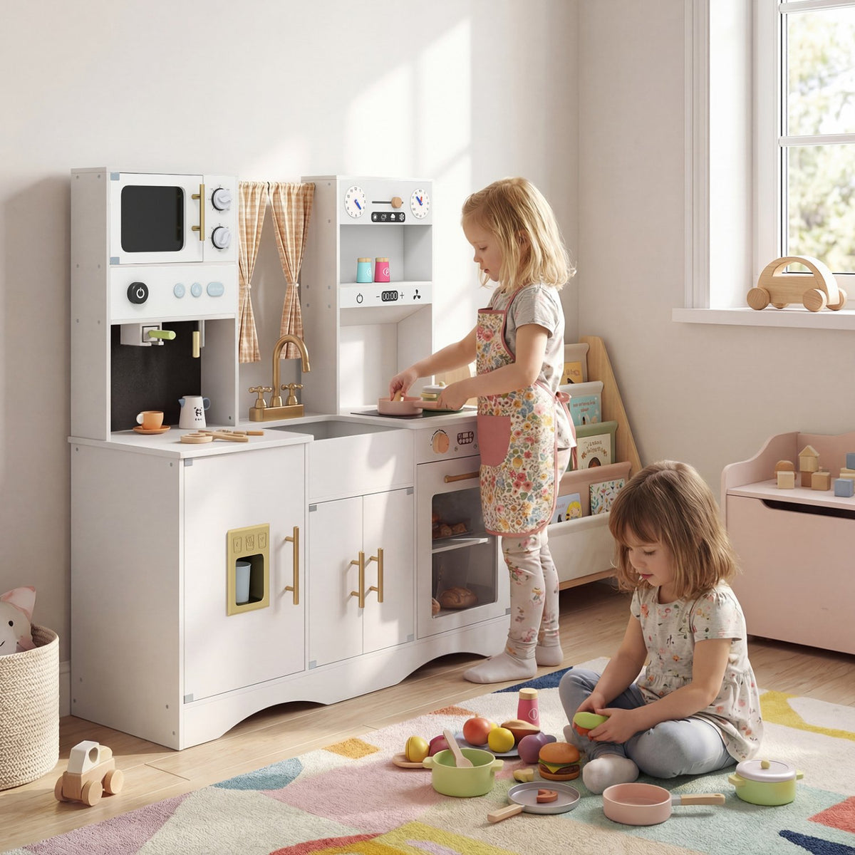 Kids Kitchen Playset with Microwave and Coffee Maker for Ages 3+-White view 2
