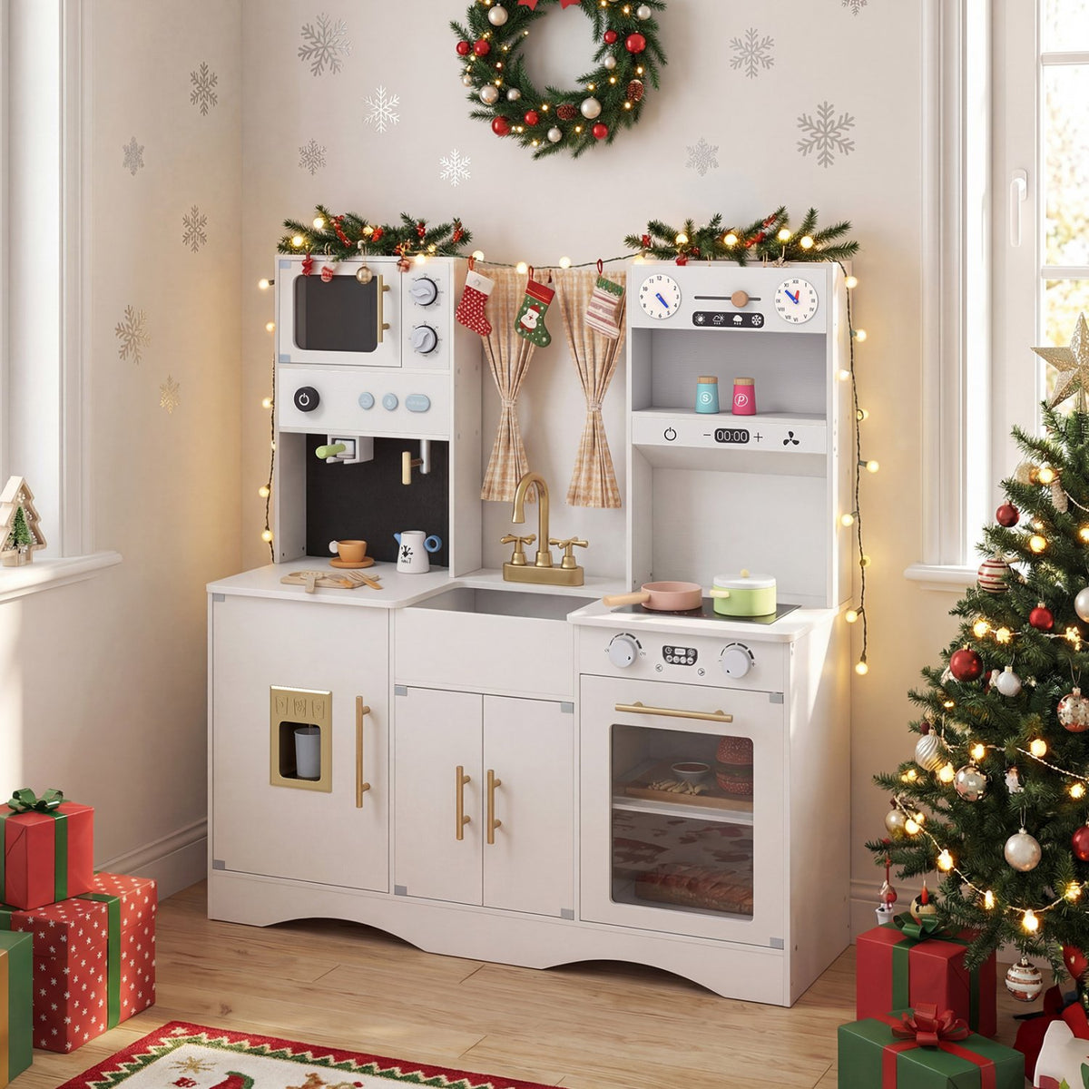 Kids Kitchen Playset with Microwave and Coffee Maker for Ages 3+-White view 3