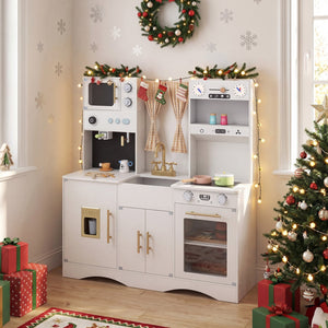 Kids Kitchen Playset with Microwave and Coffee Maker for Ages 3+-White view 3