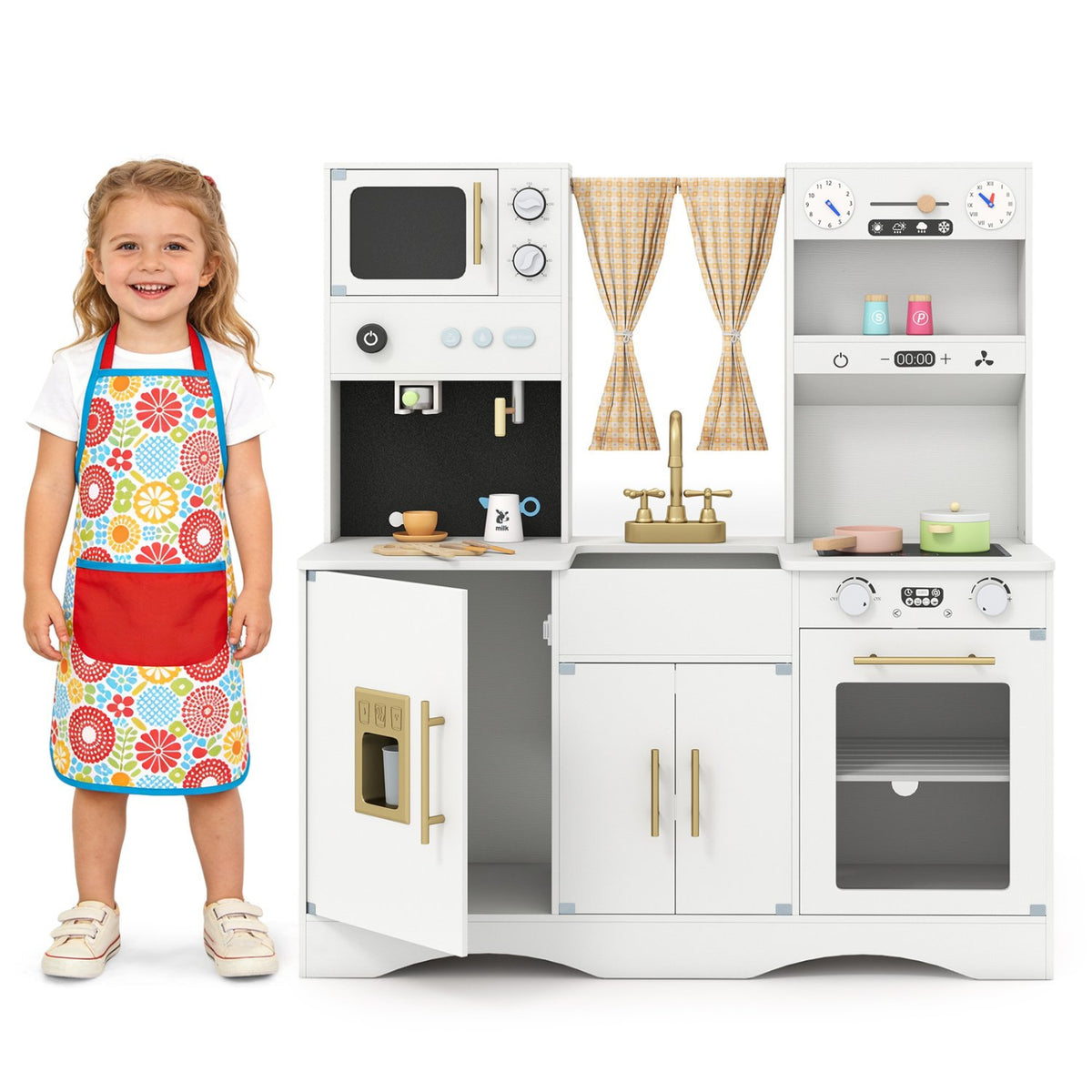 Kids Kitchen Playset with Microwave and Coffee Maker for Ages 3+-White view 4