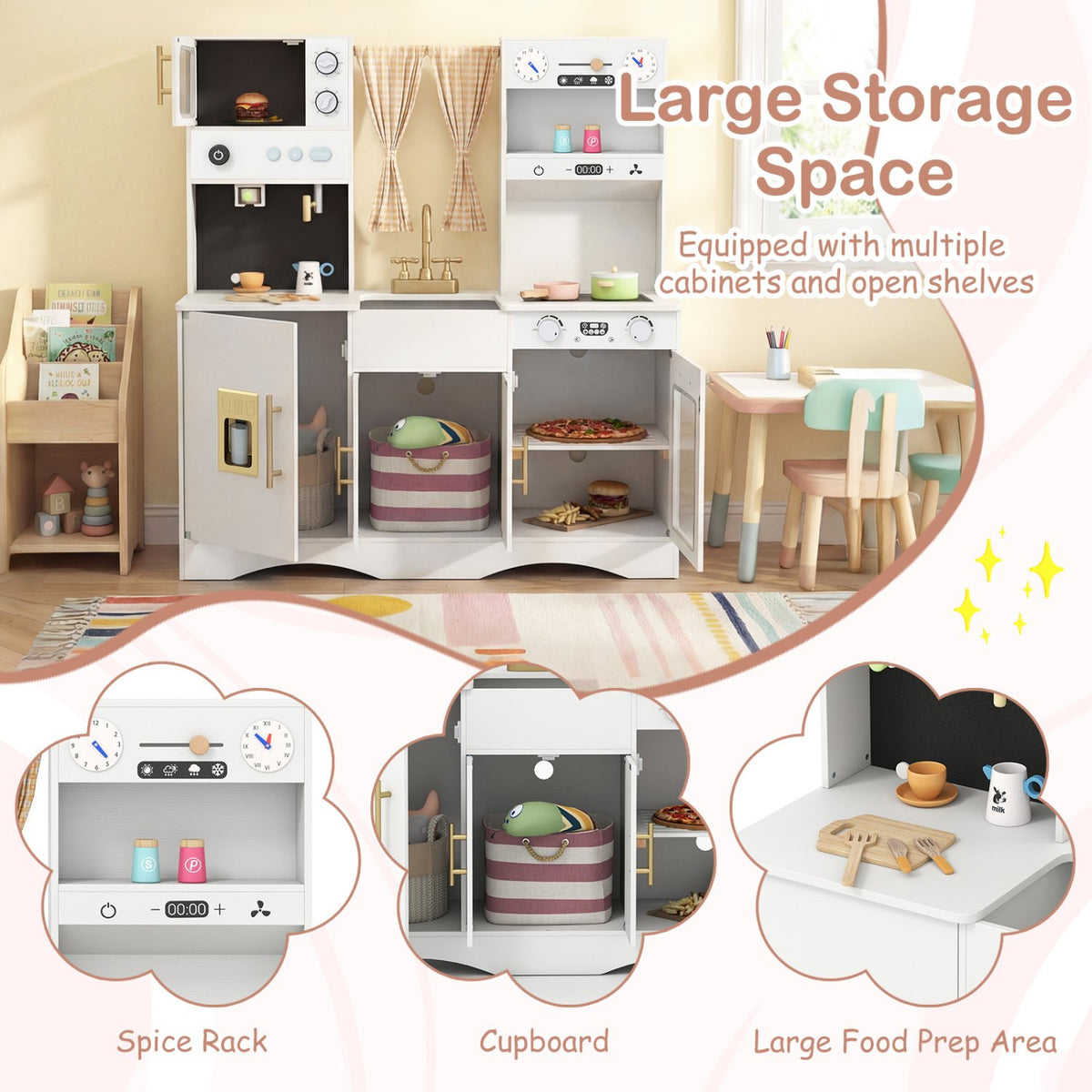 Kids Kitchen Playset with Microwave and Coffee Maker for Ages 3+-White view 9