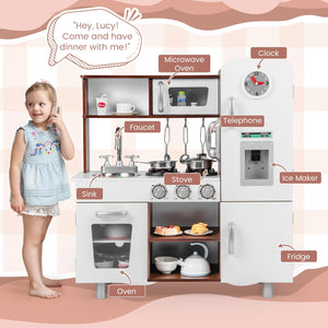 Kids Kitchen Playset with Realistic Sounds and Lights-Brown & White view 3