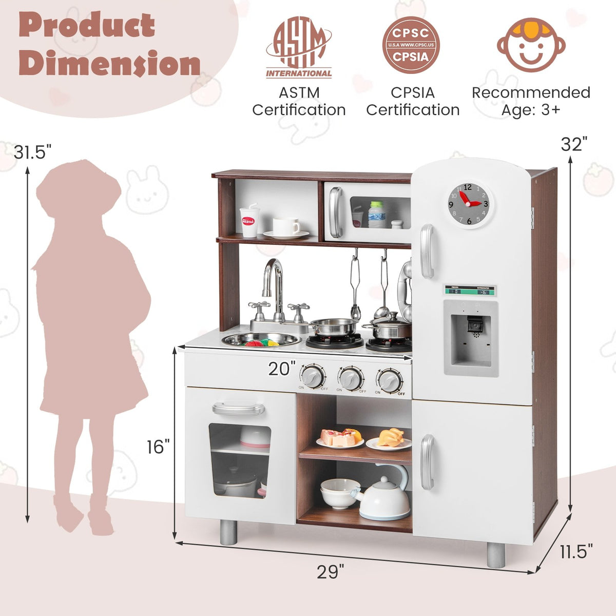 Kids Kitchen Playset with Realistic Sounds and Lights-Brown & White view 5