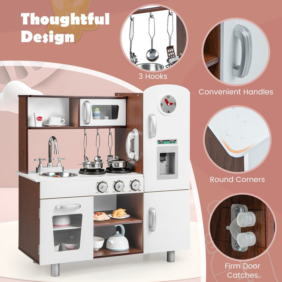 Kids Kitchen Playset with Realistic Sounds and Lights-Brown & White view 6
