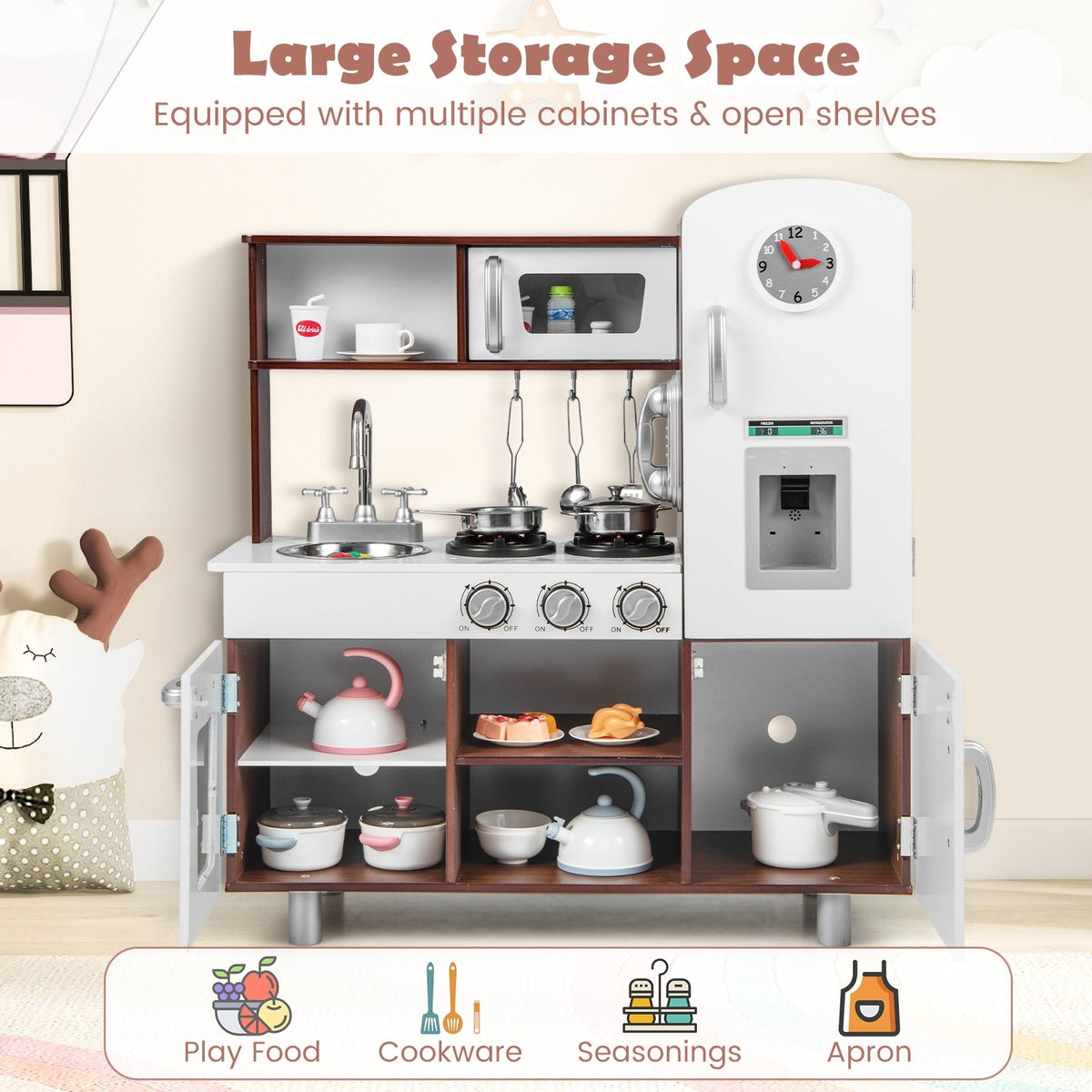 Kids Kitchen Playset with Realistic Sounds and Lights-Brown & White view 8