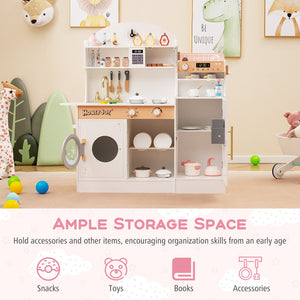 Kids Kitchen Set Wooden with Coffee Makers and Accessories-White view 2