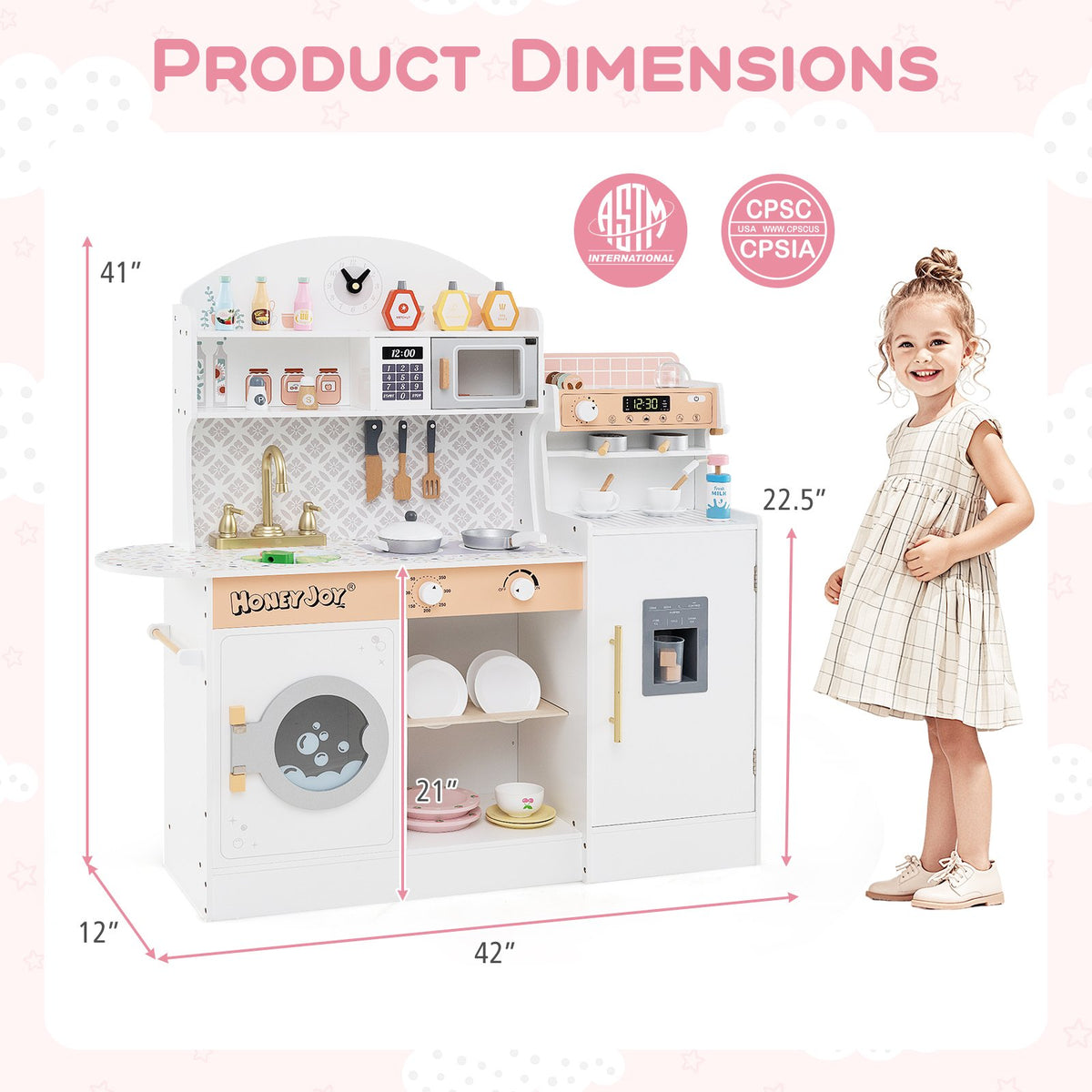 Kids Kitchen Set Wooden with Coffee Makers and Accessories-White view 4
