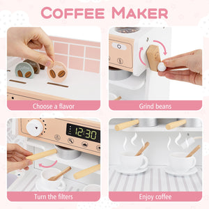 Kids Kitchen Set Wooden with Coffee Makers and Accessories-White view 5