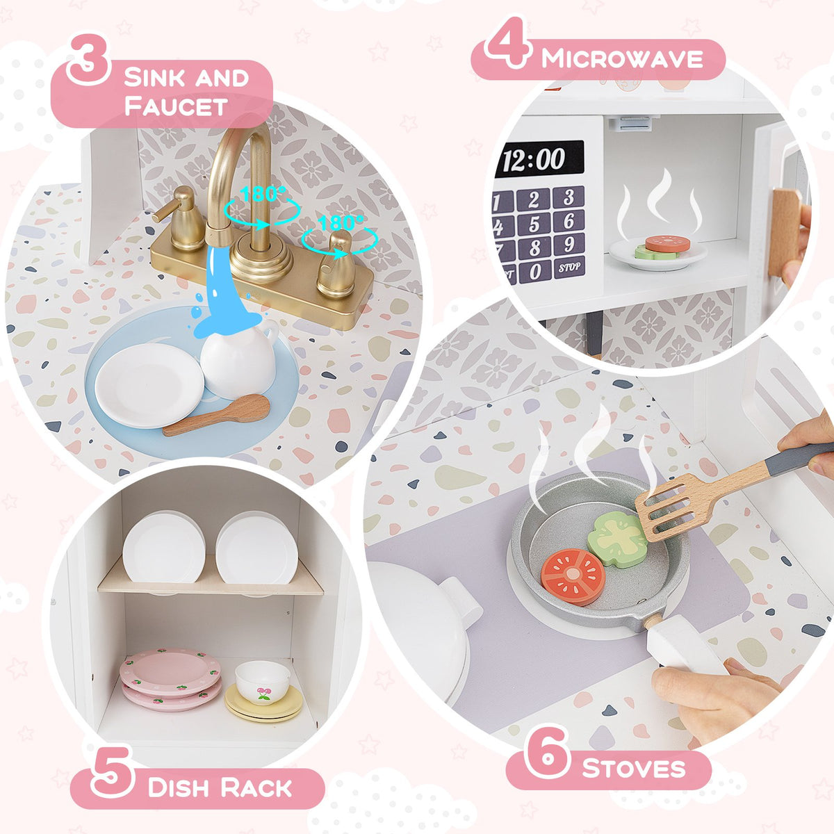Kids Kitchen Set Wooden with Coffee Makers and Accessories-White view 7