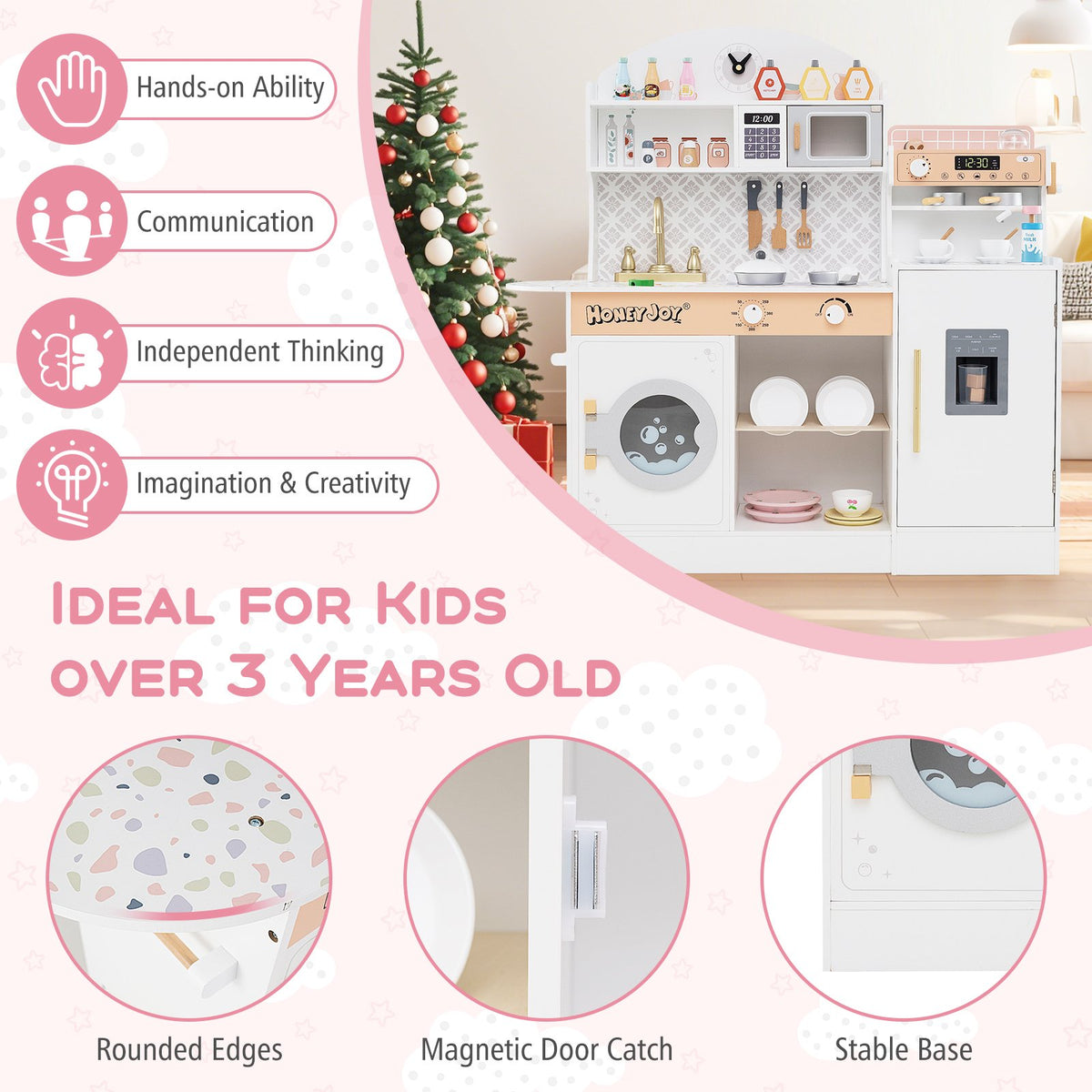 Kids Kitchen Set Wooden with Coffee Makers and Accessories-White view 9