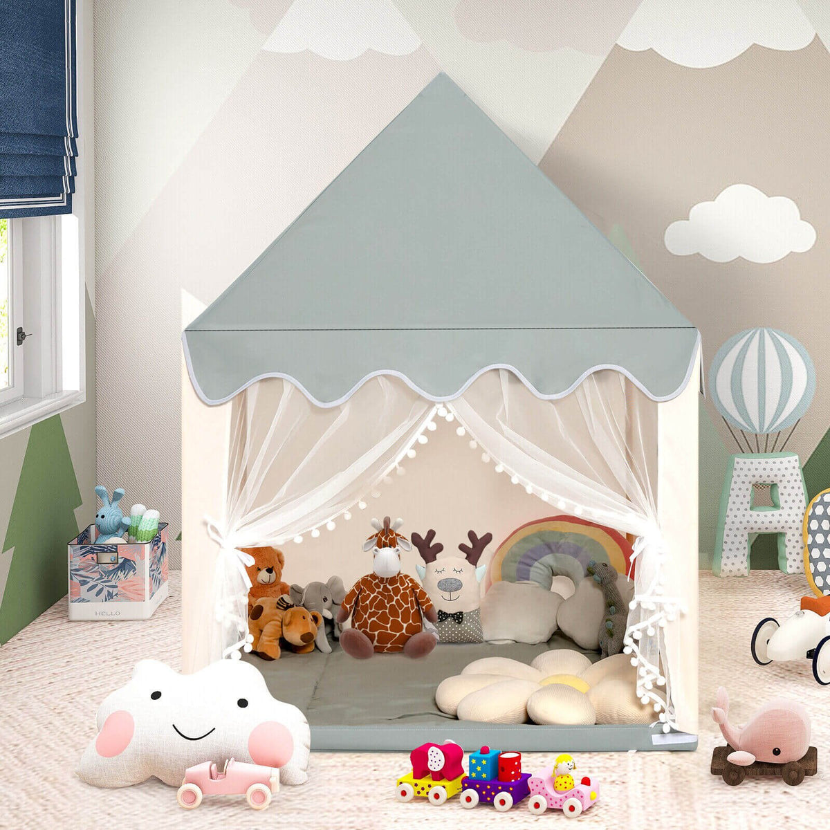 Kids Large Play Castle Fairy Tent with Mat-Beige view 2