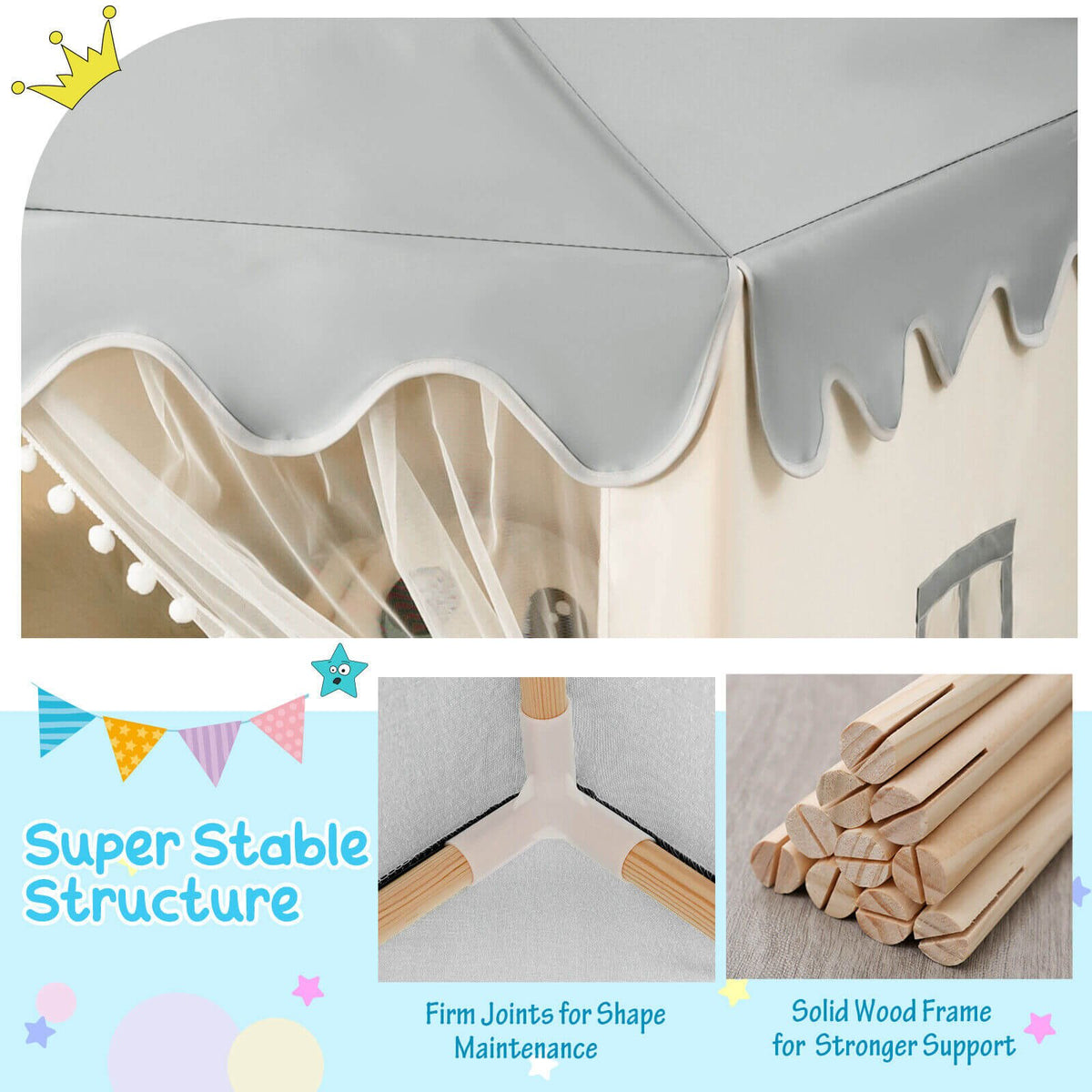 Kids Large Play Castle Fairy Tent with Mat-Beige view 7