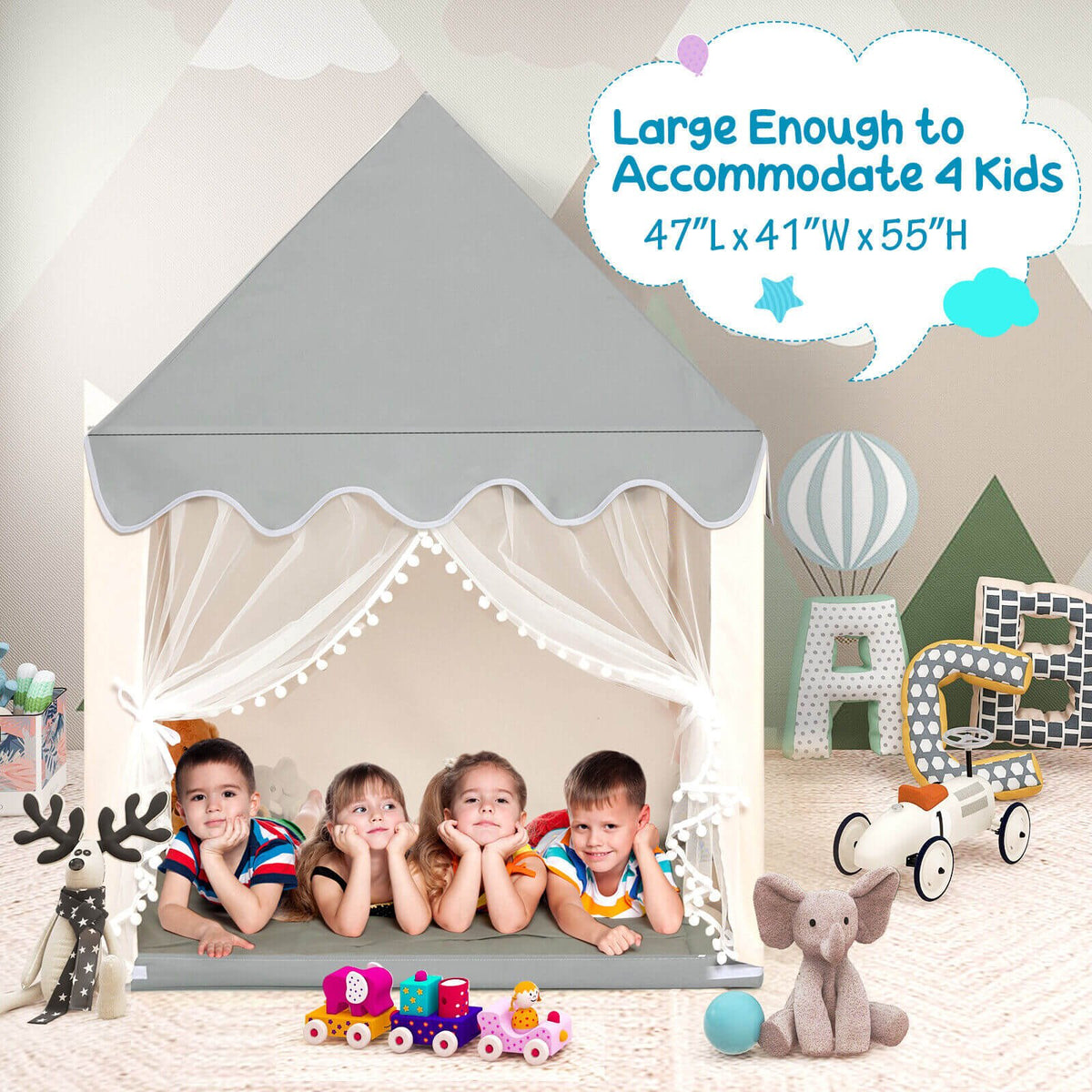 Kids Large Play Castle Fairy Tent with Mat-Beige view 9