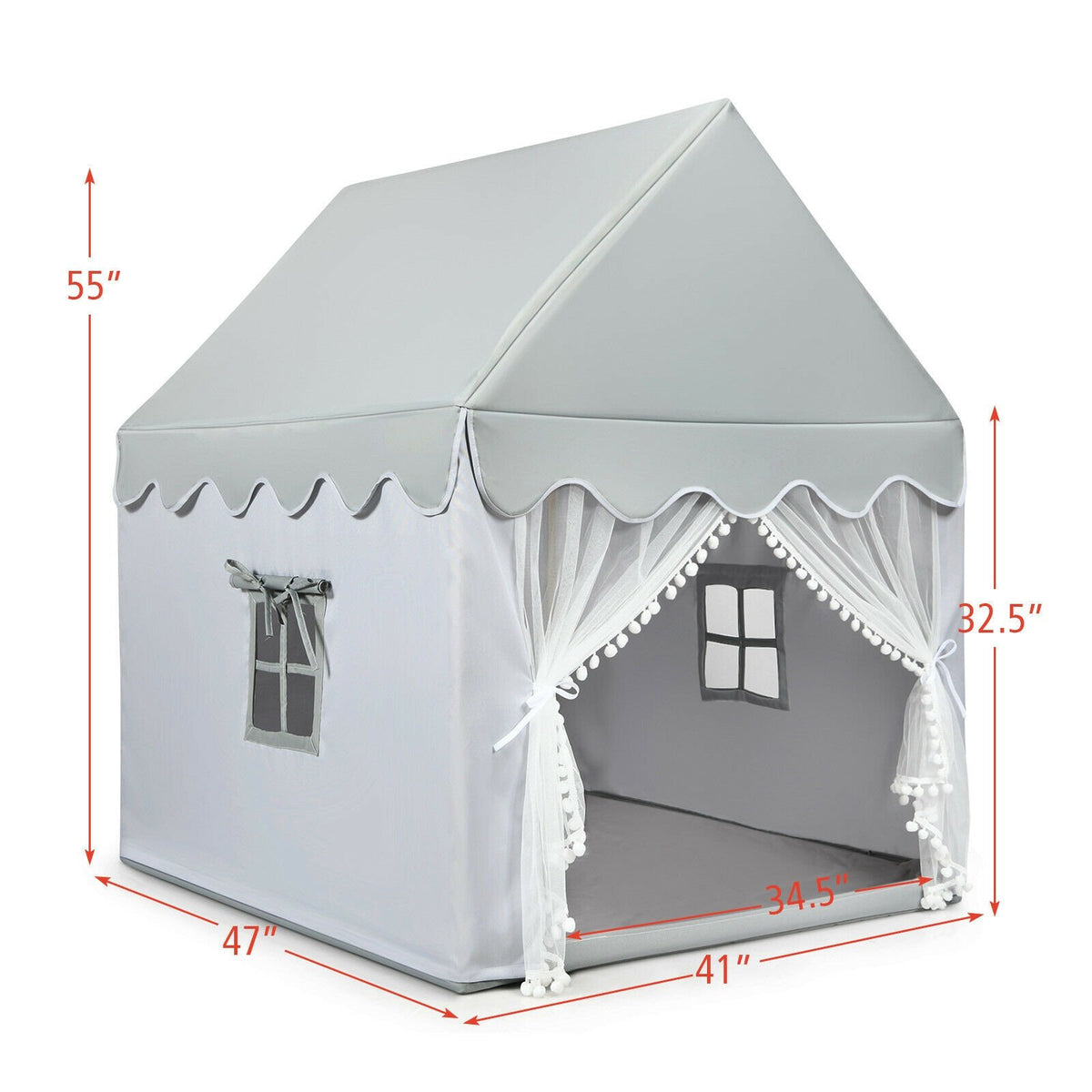 Kids Large Play Castle Fairy Tent with Mat-Gray view 4