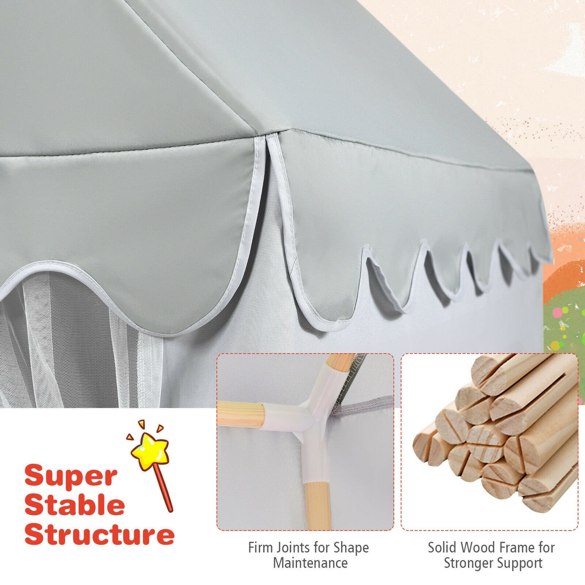 Kids Large Play Castle Fairy Tent with Mat-Gray view 9