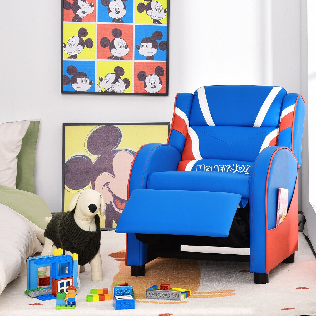 Kids Leather Recliner Chair with Side Pockets-Blue view 2