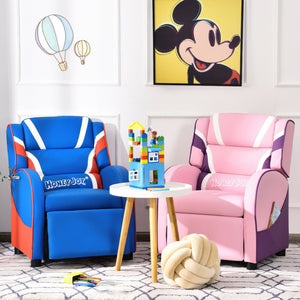 Kids Leather Recliner Chair with Side Pockets-Pink view 3