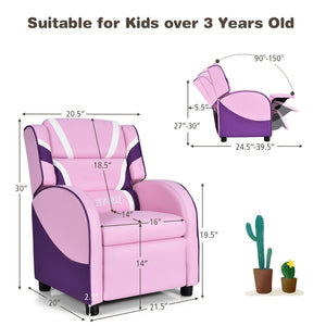 Kids Leather Recliner Chair with Side Pockets-Pink view 5