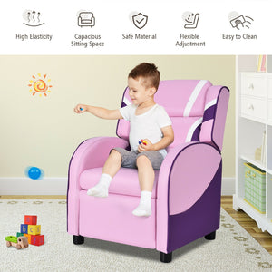 Kids Leather Recliner Chair with Side Pockets-Pink view 7