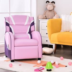 Kids Leather Recliner Chair with Side Pockets-Pink view 9