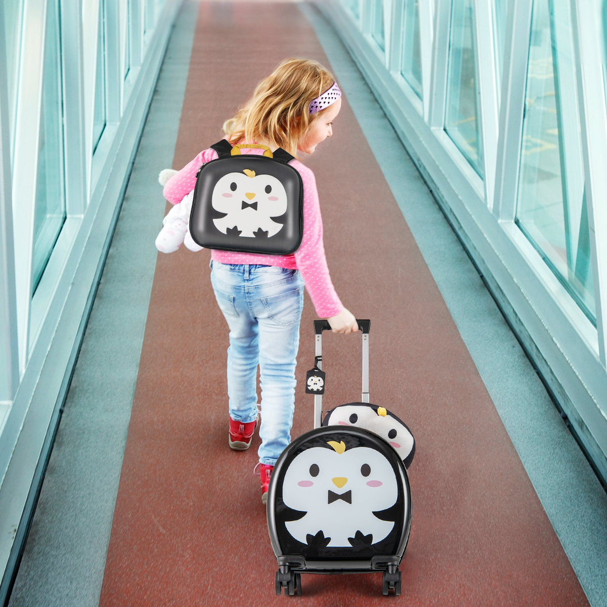 Kids Luggage Set with 14 Inches Carry-on Hardside Spinner Toddler Luggage and 10 Inches Backpack-Black view 2