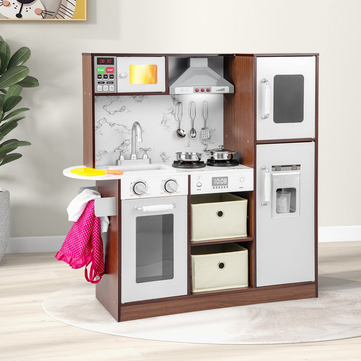 Kids Modern Toy Kitchen Playset with Attractive Lights and Sounds-Coffee view 3