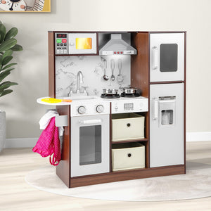 Kids Modern Toy Kitchen Playset with Attractive Lights and Sounds-Coffee view 3