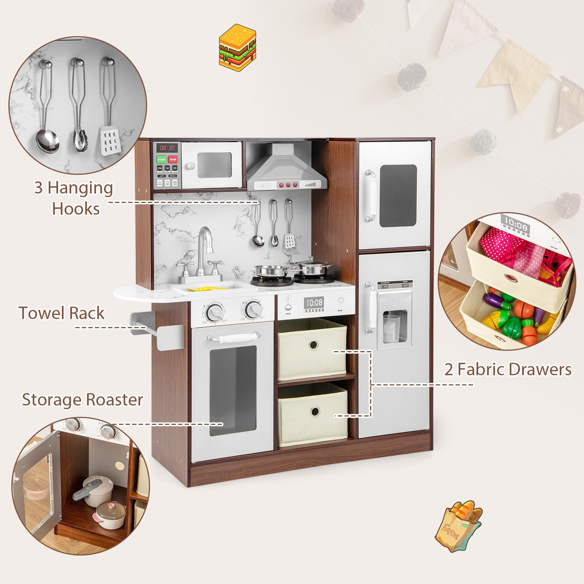 Kids Modern Toy Kitchen Playset with Attractive Lights and Sounds-Coffee view 7
