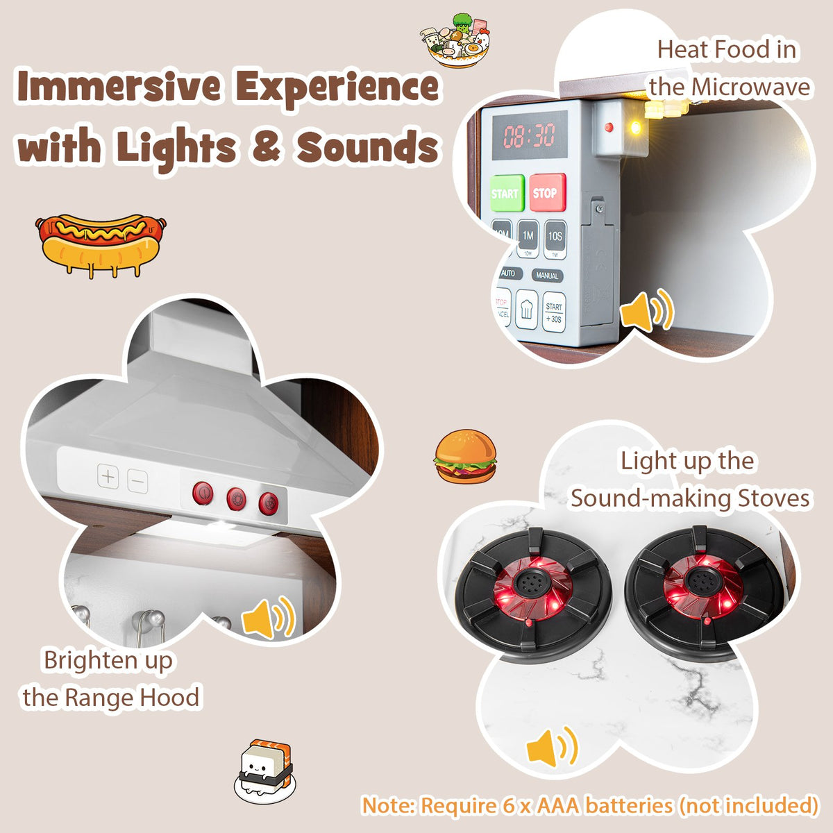 Kids Modern Toy Kitchen Playset with Attractive Lights and Sounds-Coffee view 9