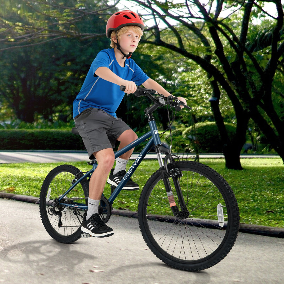 Kids Mountain Bike 20 24 Inch Child Bicycle for Boys Girls Aged 8+ Years Old Navy-24 Inch view 2