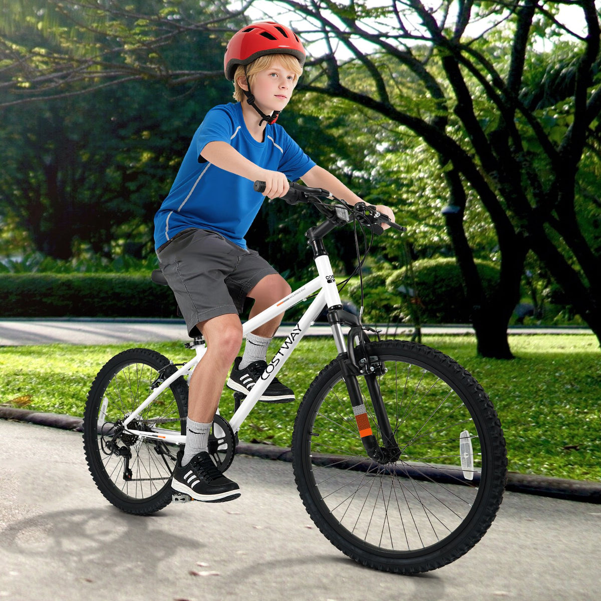 Kids Mountain Bike 20 24 Inch Child Bicycle for Boys Girls Aged 8+ Years Old White-24 Inch view 2