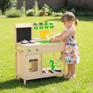 Kids Mud Kitchen Play Pretend Kitchen with Chalkboard for Kids Aged 3+ view 3