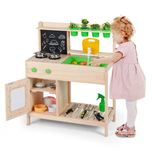 Kids Mud Kitchen Play Pretend Kitchen with Chalkboard for Kids Aged 3+ view 4