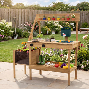 Kids Mud Kitchen Wooden Play Kitchen with Planter Box-Natural view 2