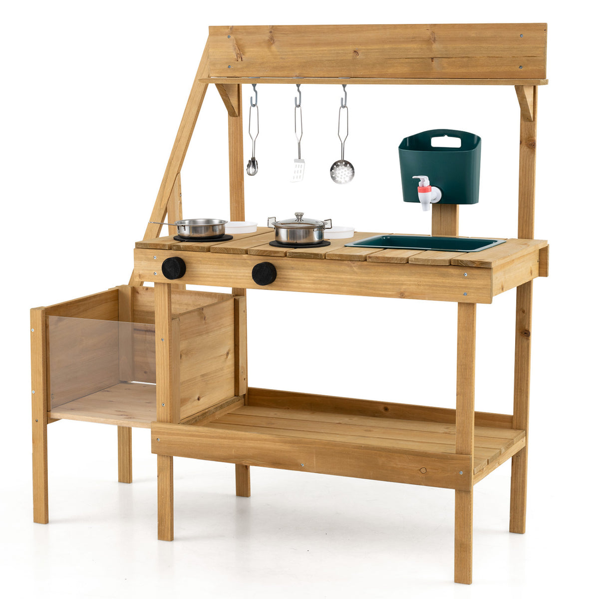 Kids Mud Kitchen Wooden Play Kitchen with Planter Box-Natural view 6