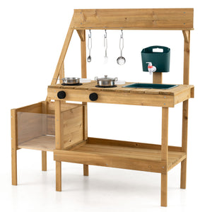 Kids Mud Kitchen Wooden Play Kitchen with Planter Box-Natural view 6