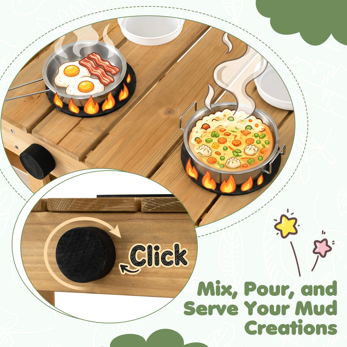 Kids Mud Kitchen Wooden Play Kitchen with Planter Box-Natural view 7
