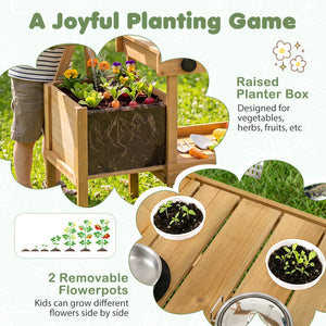 Kids Mud Kitchen Wooden Play Kitchen with Planter Box-Natural view 9