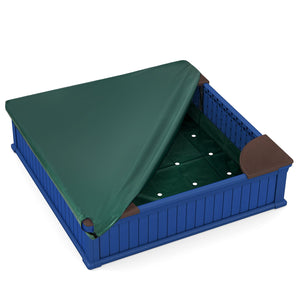 Kids Outdoor Sandbox with Oxford Cover and 4 Corner Seats-Navy