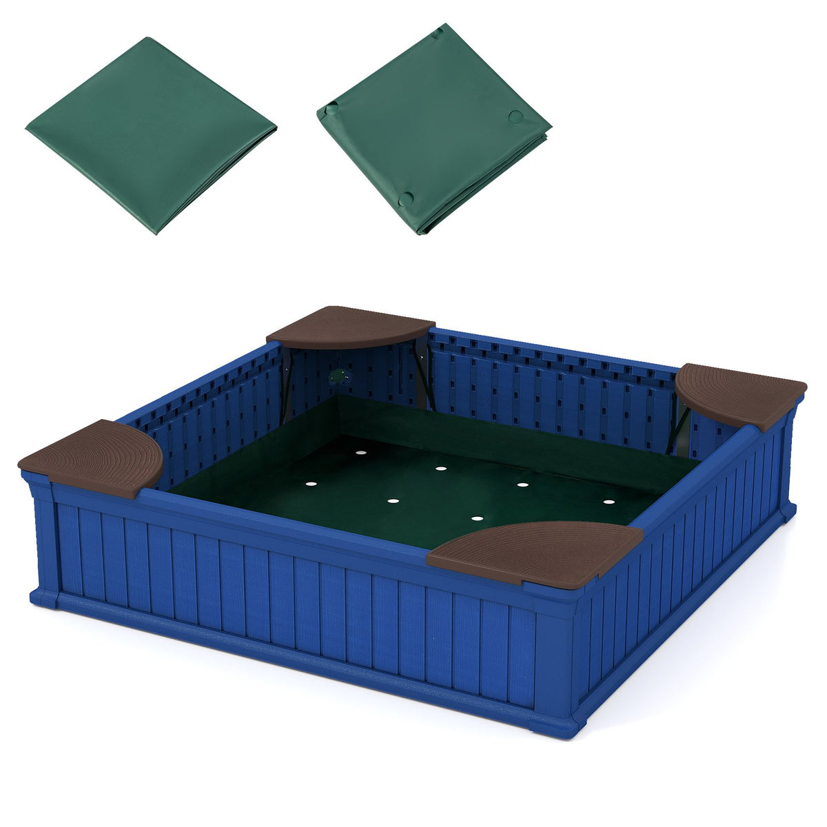 Kids Outdoor Sandbox with Oxford Cover and 4 Corner Seats-Navy view 4