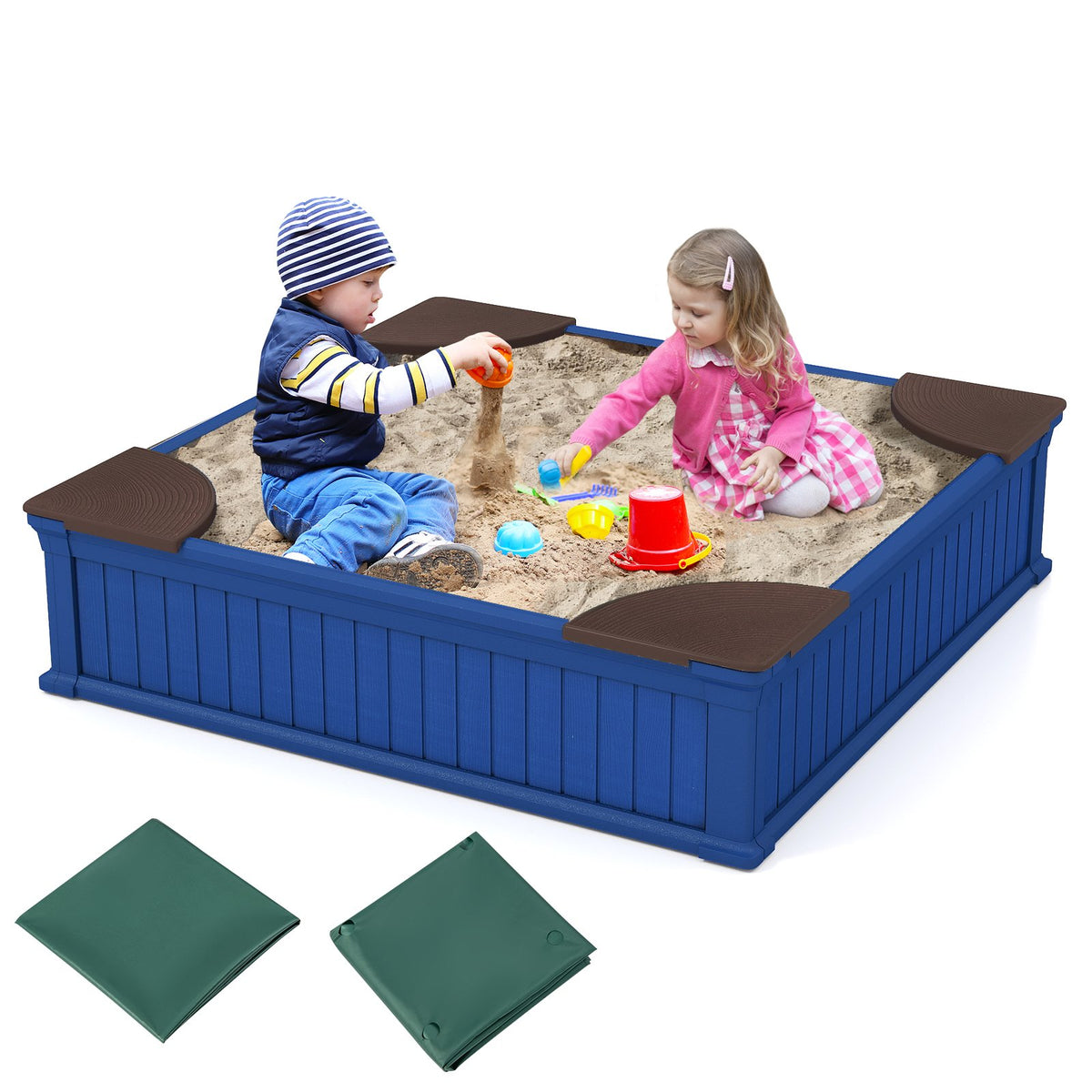 Kids Outdoor Sandbox with Oxford Cover and 4 Corner Seats-Navy view 6