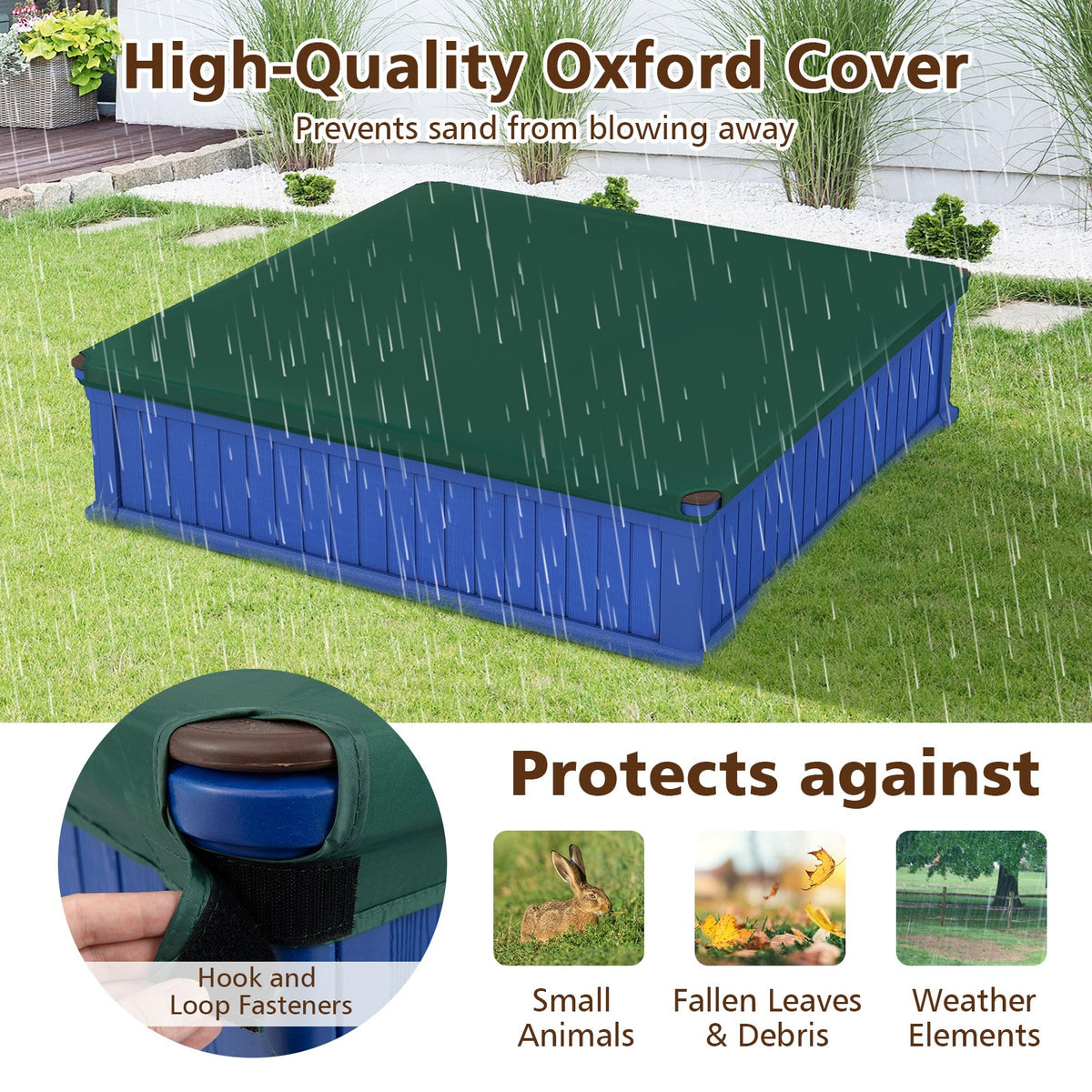 Kids Outdoor Sandbox with Oxford Cover and 4 Corner Seats-Navy view 8